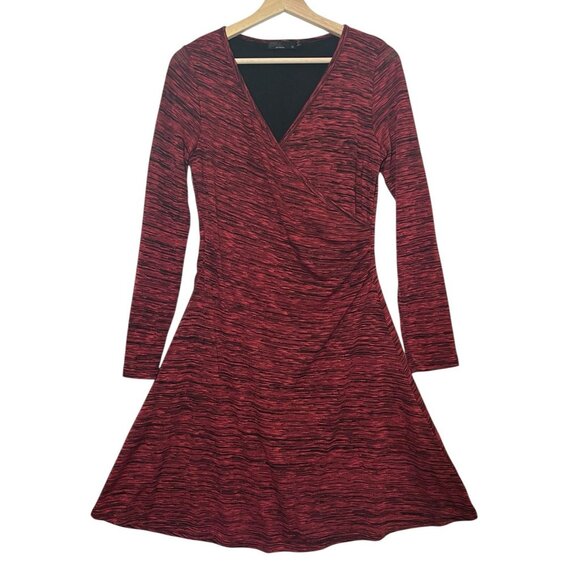 Prana Dresses & Skirts - Prana Women Dress Medium Size Burgundy V-Neck Wrap Style Stretch Long Sleeves